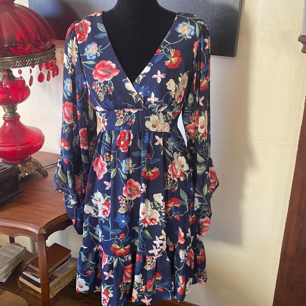 🦊 Betsey Johnson floral belted dress.